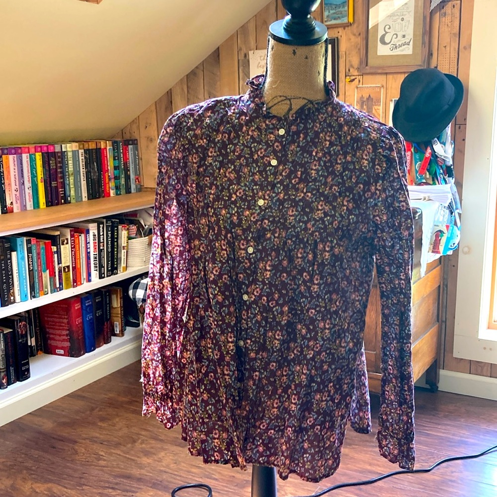 LOFT Plum Floral Pintuck Blouse - Picture 2 of 7